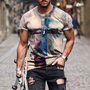 Men's Graphic Print T-Shirt Multicolor Christian Cross T-Shirt